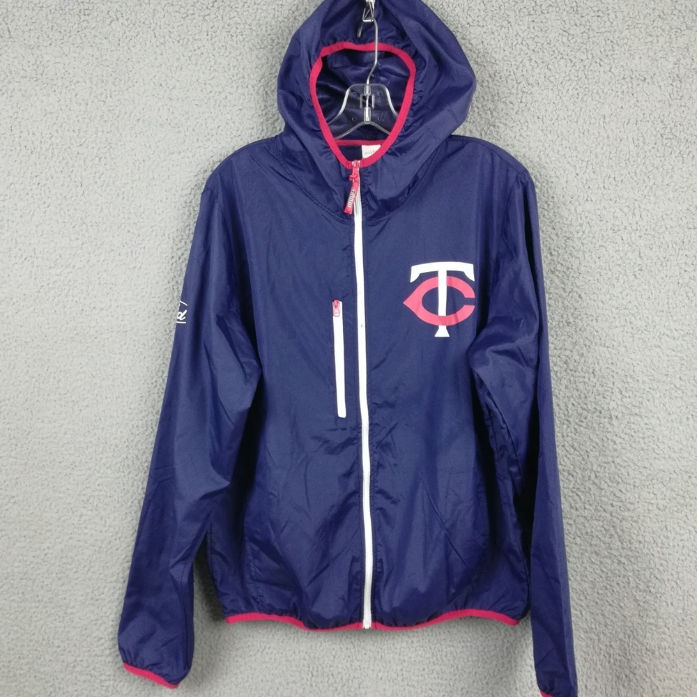 Minnesota Twins Mens Jacket Windbreaker Blue Hooded Full Zip Lightweight M